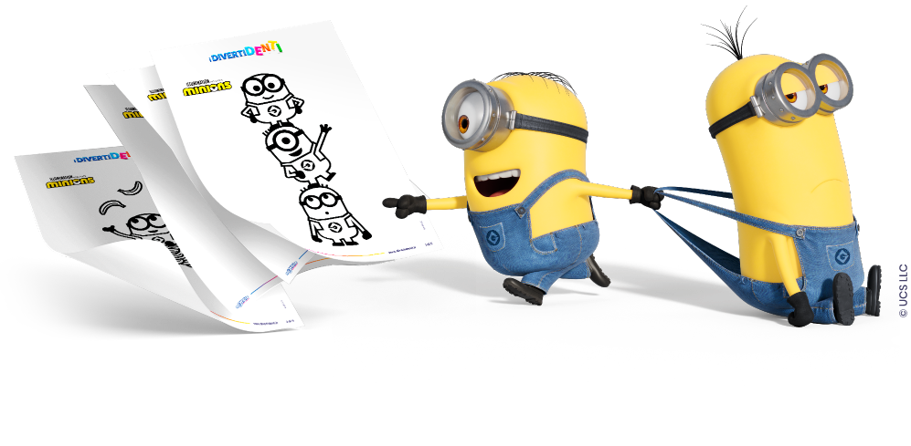 Disegni da colorare con Minions, Kevin e Stuart.